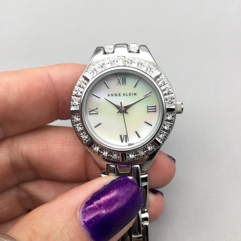 Anne Klein AK/1703 Womens Watch 30mm MOP Bracelet Crystals New Battery 6.75
